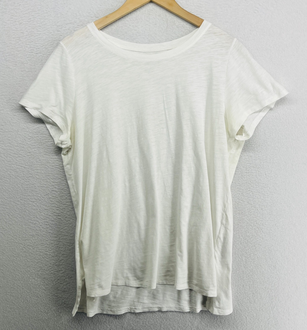 EILEEN FISHER Top M Slub Organic Cotton Jersey Crewneck Short Sleeve White